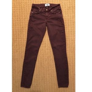 Maroon colored PAIGE jeans, stretchy fit!